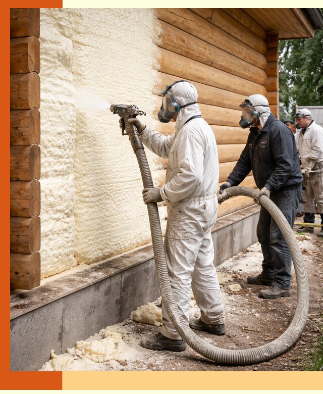 Утепление дома из бруса пенополиуретаном в Серове