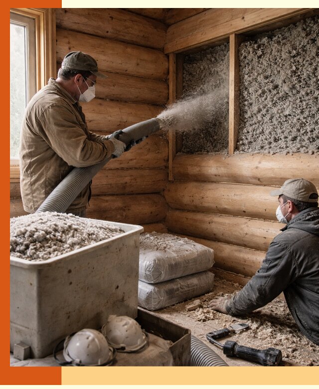 Утепление дома из бруса эковатой в Серове