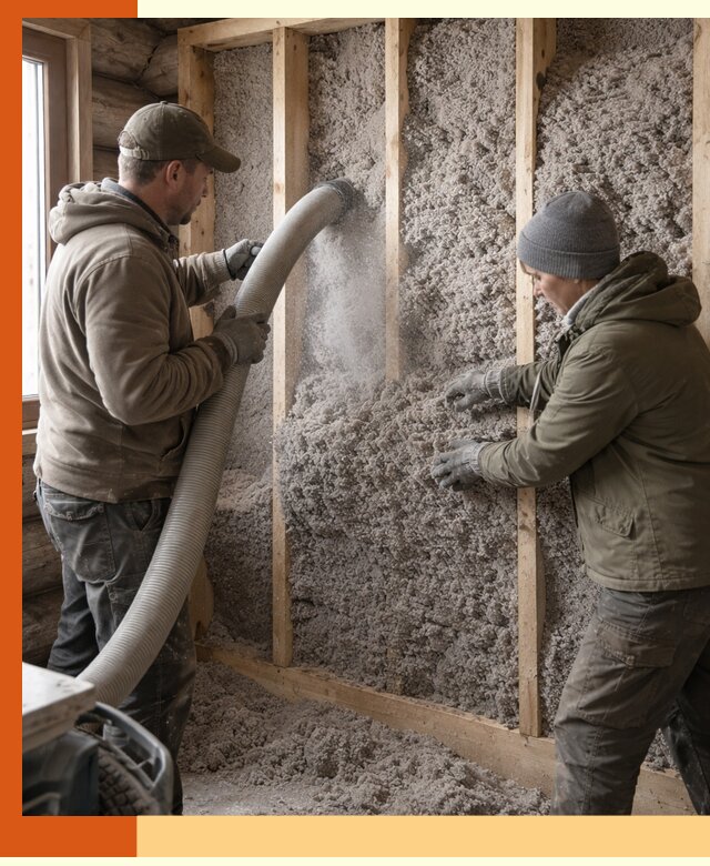 Утепление бревенчатого дома эковатой в Серове