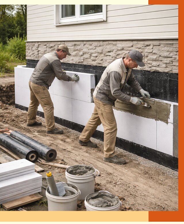 Утепление фундамента снаружи в Серове от 4285 руб. за м² | ТепломастерСрв