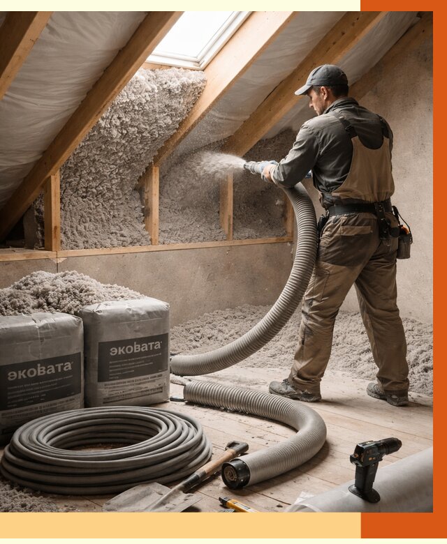 Утепление мансарды эковатой в Серове от 2244 руб/м2 — монтаж, задувка, цена | ТепломастерСрв