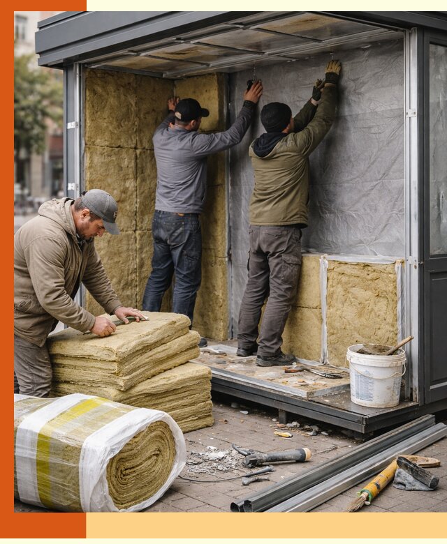 Утепление павильона шаурмы под ключ в Серове