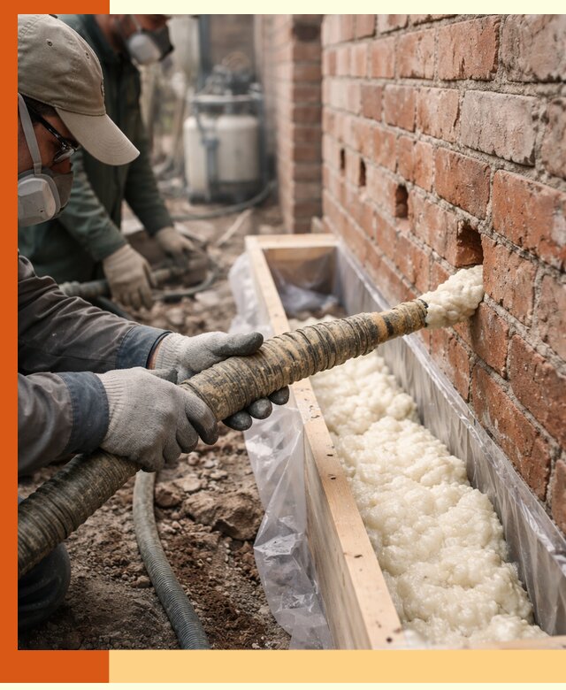 Заливка ППУ в пустоты кирпичной стены в Серове