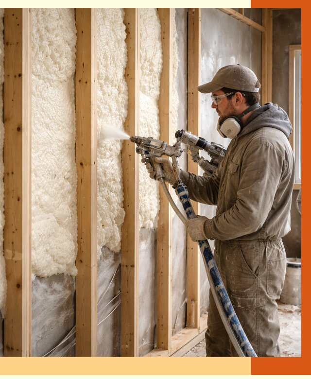 Утепление каркасной стены ППУ в Серове от 4336 руб./м2 под ключ | ТепломастерСрв