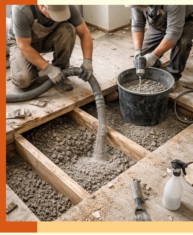 Заполнение пустот пола в Серове полиуретаном и пенополистиролом