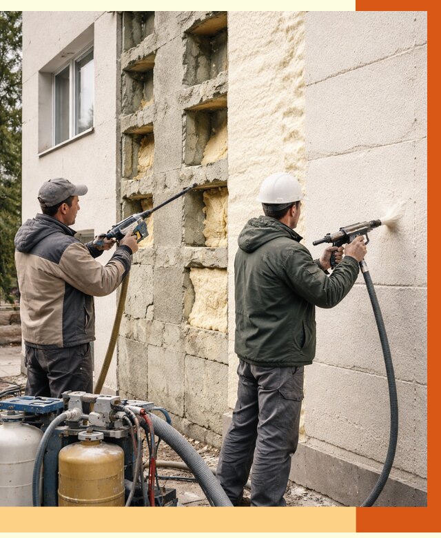 Заполнение пустот фасада в Серове от 4591 руб. — утепление пустот облицовки | ТепломастерСрв