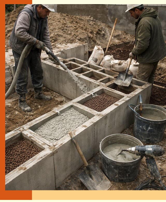 Заполнение полостей фундамента в Серове герметичным утеплением и повышением прочности