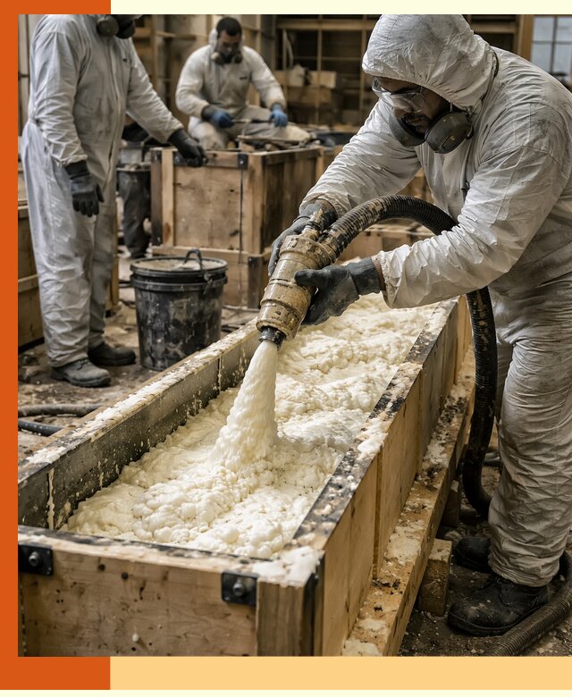 Заливка пенополиуретана в формы для утепления в Серове